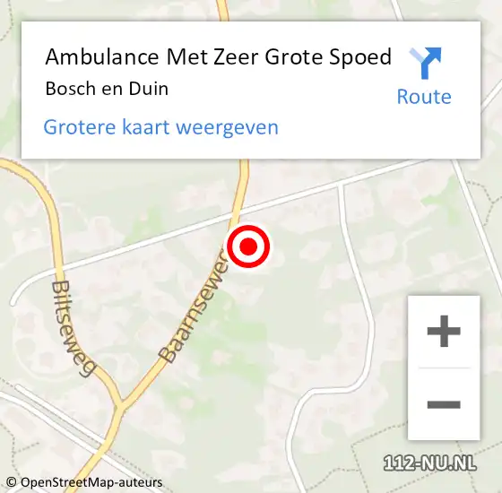 Locatie op kaart van de 112 melding: Ambulance Met Zeer Grote Spoed Naar Bosch en Duin op 1 september 2024 07:17