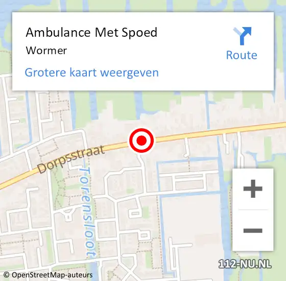 Locatie op kaart van de 112 melding: Ambulance Met Spoed Naar Wormer op 1 september 2024 07:46