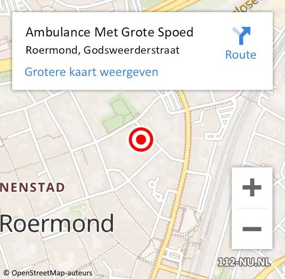 Locatie op kaart van de 112 melding: Ambulance Met Grote Spoed Naar Roermond, Godsweerderstraat op 1 september 2024 07:48