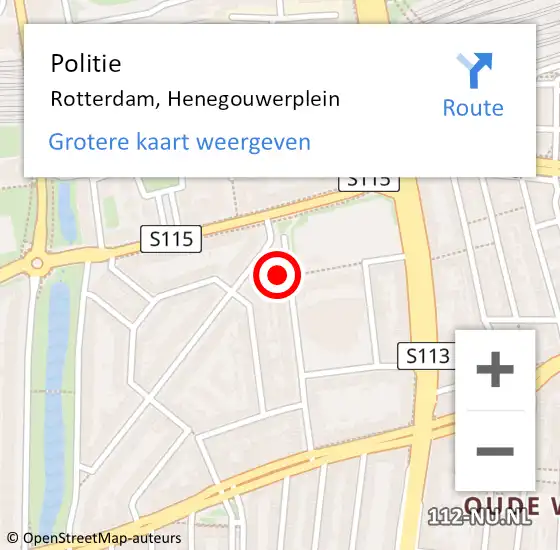 Locatie op kaart van de 112 melding: Politie Rotterdam, Henegouwerplein op 1 september 2024 08:07