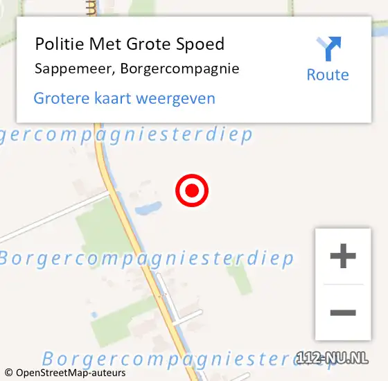 Locatie op kaart van de 112 melding: Politie Met Grote Spoed Naar Sappemeer, Borgercompagnie op 1 september 2024 08:29