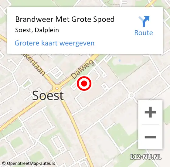 Locatie op kaart van de 112 melding: Brandweer Met Grote Spoed Naar Soest, Dalplein op 1 september 2024 08:50