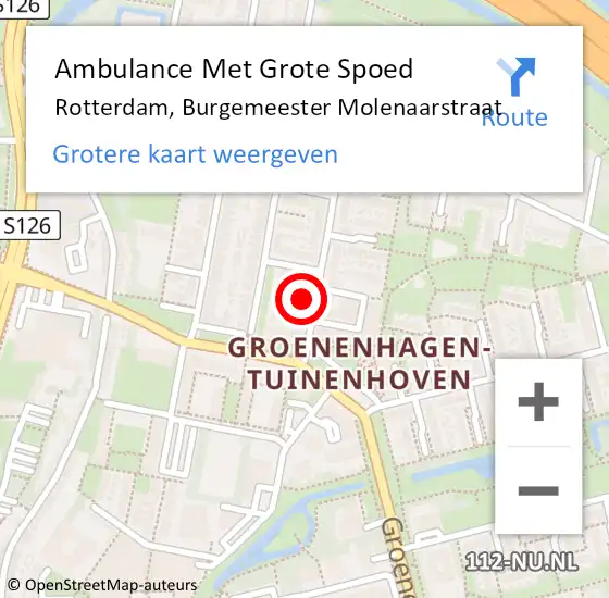 Locatie op kaart van de 112 melding: Ambulance Met Grote Spoed Naar Rotterdam, Burgemeester Molenaarstraat op 1 september 2024 09:01