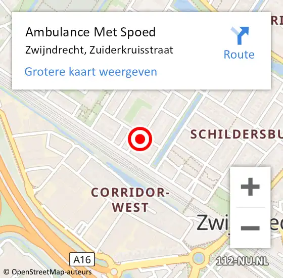 Locatie op kaart van de 112 melding: Ambulance Met Spoed Naar Zwijndrecht, Zuiderkruisstraat op 1 september 2024 09:23