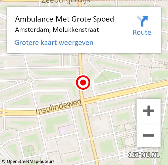 Locatie op kaart van de 112 melding: Ambulance Met Grote Spoed Naar Amsterdam, Molukkenstraat op 1 september 2024 09:34