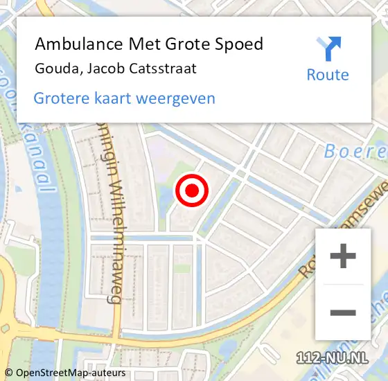 Locatie op kaart van de 112 melding: Ambulance Met Grote Spoed Naar Gouda, Jacob Catsstraat op 1 september 2024 09:45