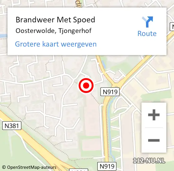 Locatie op kaart van de 112 melding: Brandweer Met Spoed Naar Oosterwolde, Tjongerhof op 1 september 2024 10:03