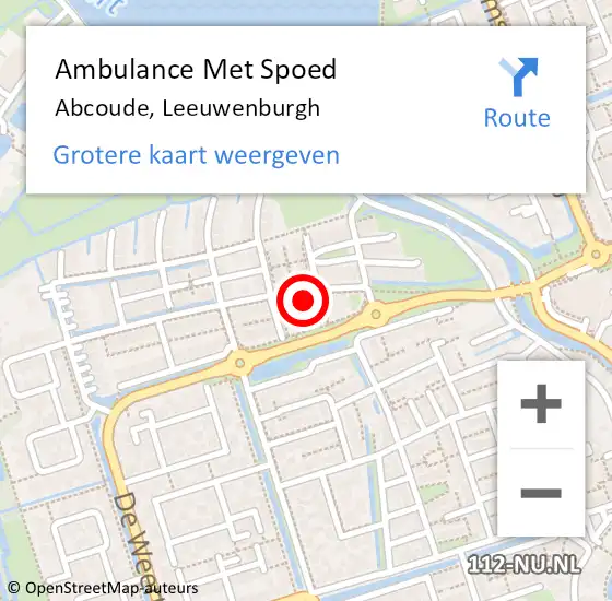 Locatie op kaart van de 112 melding: Ambulance Met Spoed Naar Abcoude, Leeuwenburgh op 1 september 2024 10:10