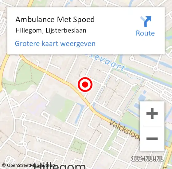 Locatie op kaart van de 112 melding: Ambulance Met Spoed Naar Hillegom, Lijsterbeslaan op 1 september 2024 10:31