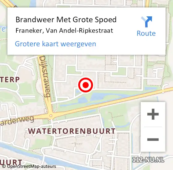 Locatie op kaart van de 112 melding: Brandweer Met Grote Spoed Naar Franeker, Van Andel-Ripkestraat op 1 september 2024 10:32