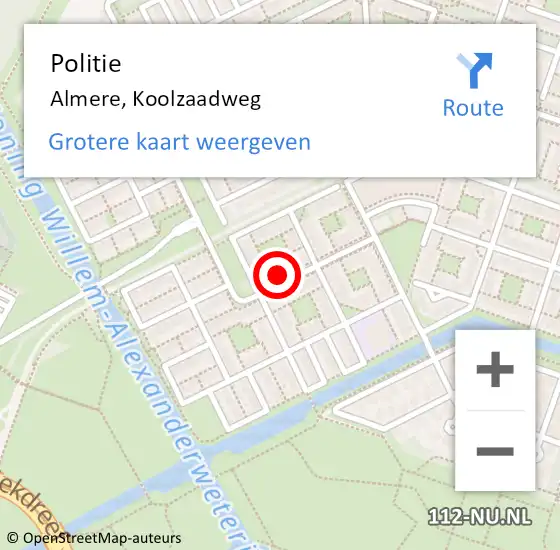 Locatie op kaart van de 112 melding: Politie Almere, Koolzaadweg op 1 september 2024 10:40