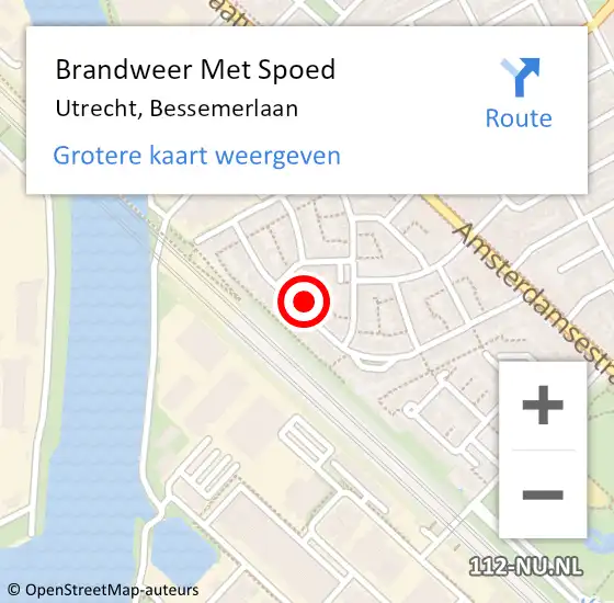 Locatie op kaart van de 112 melding: Brandweer Met Spoed Naar Utrecht, Bessemerlaan op 1 september 2024 10:42