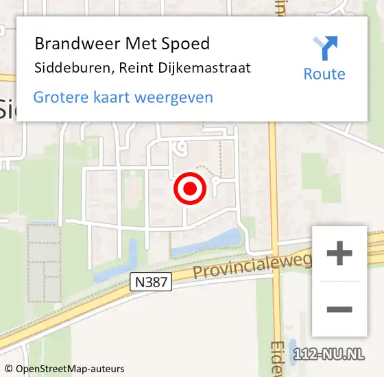 Locatie op kaart van de 112 melding: Brandweer Met Spoed Naar Siddeburen, Reint Dijkemastraat op 1 september 2024 11:09