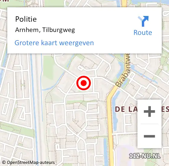 Locatie op kaart van de 112 melding: Politie Arnhem, Tilburgweg op 1 september 2024 11:36