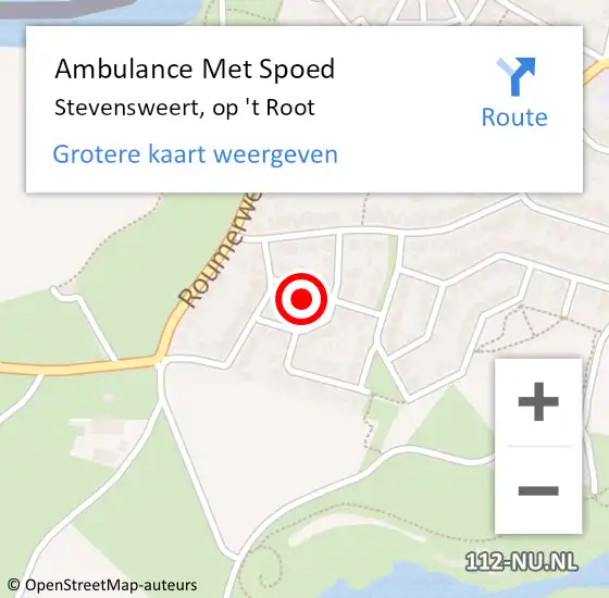 Locatie op kaart van de 112 melding: Ambulance Met Spoed Naar Stevensweert, op 't Root op 1 september 2024 11:38