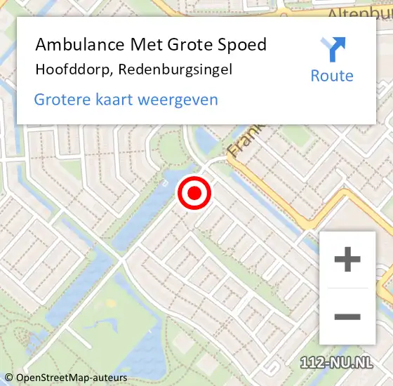 Locatie op kaart van de 112 melding: Ambulance Met Grote Spoed Naar Hoofddorp, Redenburgsingel op 1 september 2024 11:40