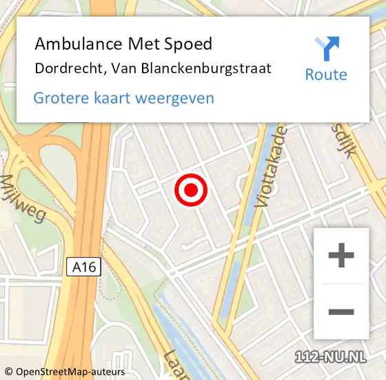 Locatie op kaart van de 112 melding: Ambulance Met Spoed Naar Dordrecht, Van Blanckenburgstraat op 1 september 2024 11:43