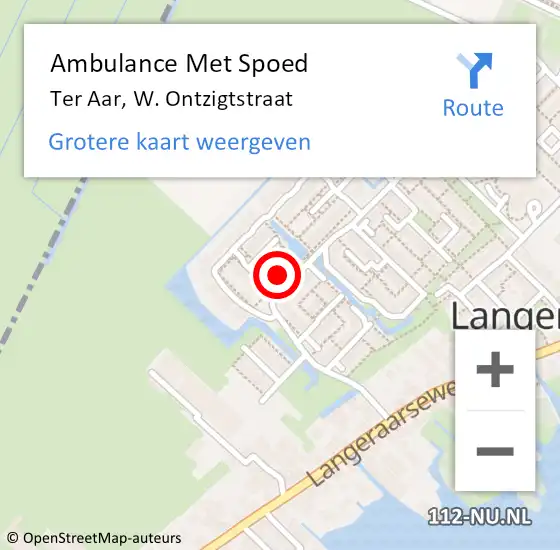 Locatie op kaart van de 112 melding: Ambulance Met Spoed Naar Ter Aar, W. Ontzigtstraat op 1 september 2024 12:03