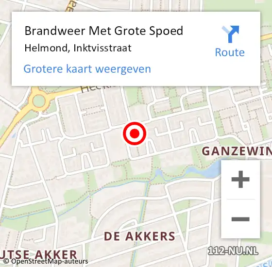 Locatie op kaart van de 112 melding: Brandweer Met Grote Spoed Naar Helmond, Inktvisstraat op 1 september 2024 12:19