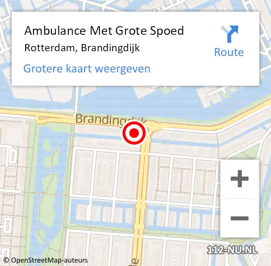 Locatie op kaart van de 112 melding: Ambulance Met Grote Spoed Naar Rotterdam, Brandingdijk op 1 september 2024 12:27