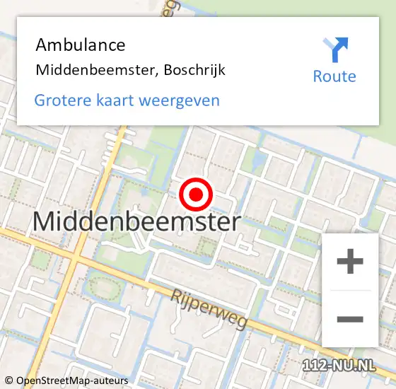 Locatie op kaart van de 112 melding: Ambulance Middenbeemster, Boschrijk op 1 september 2024 12:45