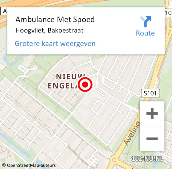 Locatie op kaart van de 112 melding: Ambulance Met Spoed Naar Hoogvliet, Bakoestraat op 1 september 2024 13:32