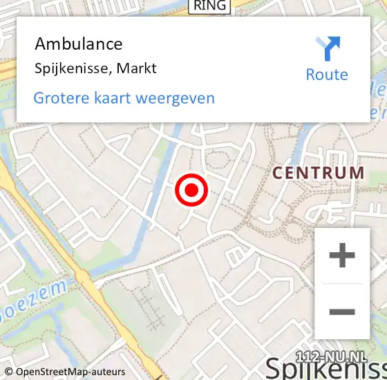 Locatie op kaart van de 112 melding: Ambulance Spijkenisse, Markt op 1 september 2024 13:36