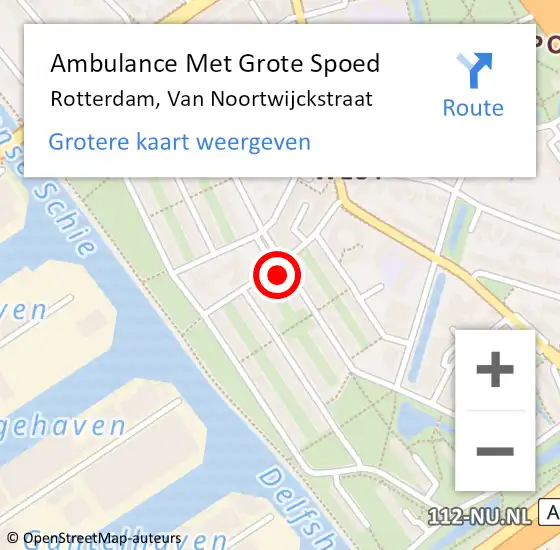 Locatie op kaart van de 112 melding: Ambulance Met Grote Spoed Naar Rotterdam, Van Noortwijckstraat op 1 september 2024 13:38