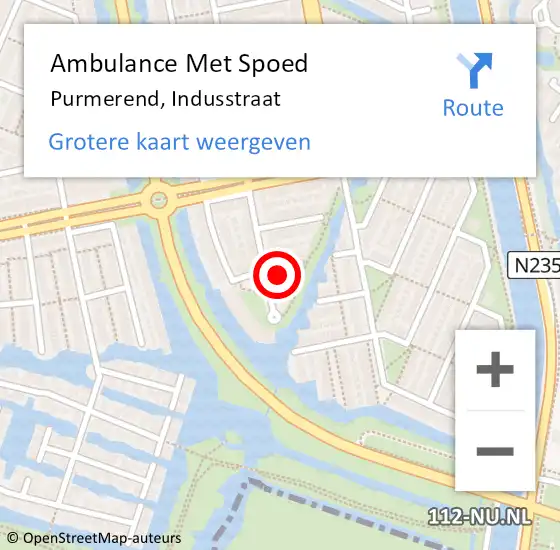 Locatie op kaart van de 112 melding: Ambulance Met Spoed Naar Purmerend, Indusstraat op 1 september 2024 13:54