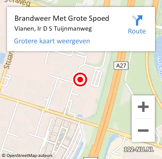 Locatie op kaart van de 112 melding: Brandweer Met Grote Spoed Naar Vianen, Ir D S Tuijnmanweg op 1 september 2024 14:22