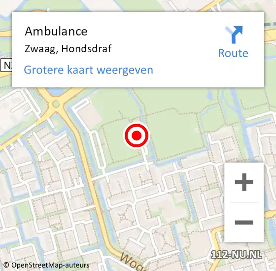 Locatie op kaart van de 112 melding: Ambulance Zwaag, Hondsdraf op 1 september 2024 14:35