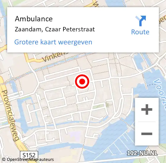 Locatie op kaart van de 112 melding: Ambulance Zaandam, Czaar Peterstraat op 1 september 2024 14:53