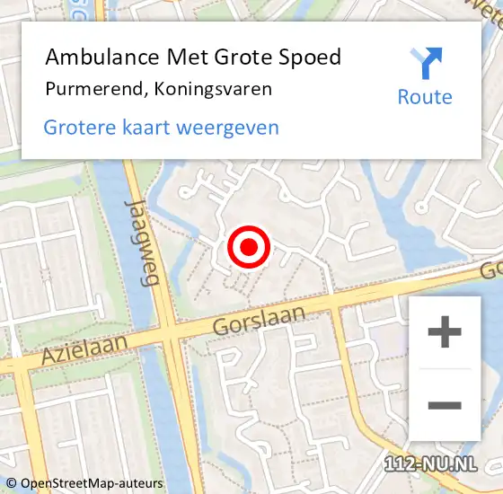 Locatie op kaart van de 112 melding: Ambulance Met Grote Spoed Naar Purmerend, Koningsvaren op 1 september 2024 14:58