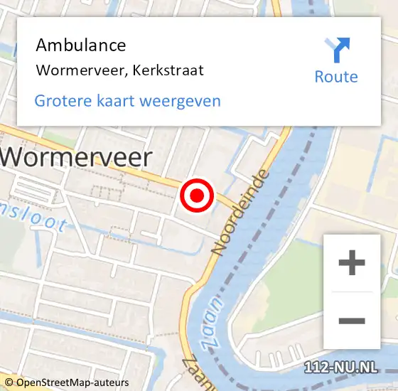 Locatie op kaart van de 112 melding: Ambulance Wormerveer, Kerkstraat op 1 september 2024 15:05