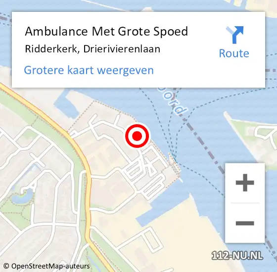 Locatie op kaart van de 112 melding: Ambulance Met Grote Spoed Naar Ridderkerk, Drierivierenlaan op 1 september 2024 15:13