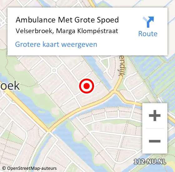 Locatie op kaart van de 112 melding: Ambulance Met Grote Spoed Naar Velserbroek, Marga Klompéstraat op 1 september 2024 15:21