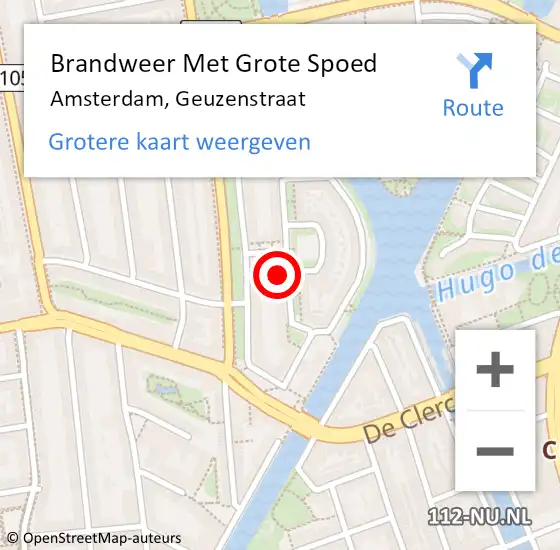 Locatie op kaart van de 112 melding: Brandweer Met Grote Spoed Naar Amsterdam, Geuzenstraat op 1 september 2024 15:24