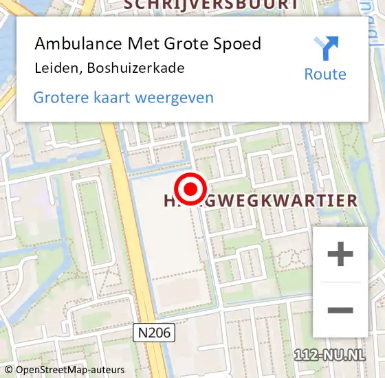 Locatie op kaart van de 112 melding: Ambulance Met Grote Spoed Naar Leiden, Boshuizerkade op 1 september 2024 15:37