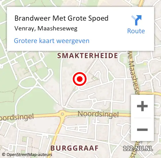 Locatie op kaart van de 112 melding: Brandweer Met Grote Spoed Naar Venray, Maasheseweg op 1 september 2024 15:53