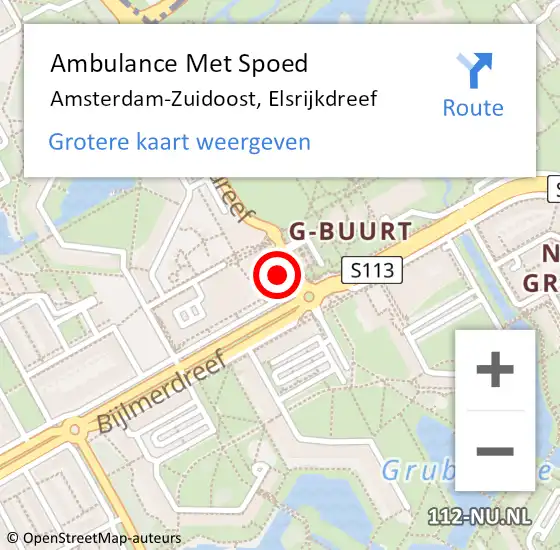 Locatie op kaart van de 112 melding: Ambulance Met Spoed Naar Amsterdam, Elsrijkdreef op 1 september 2024 15:53