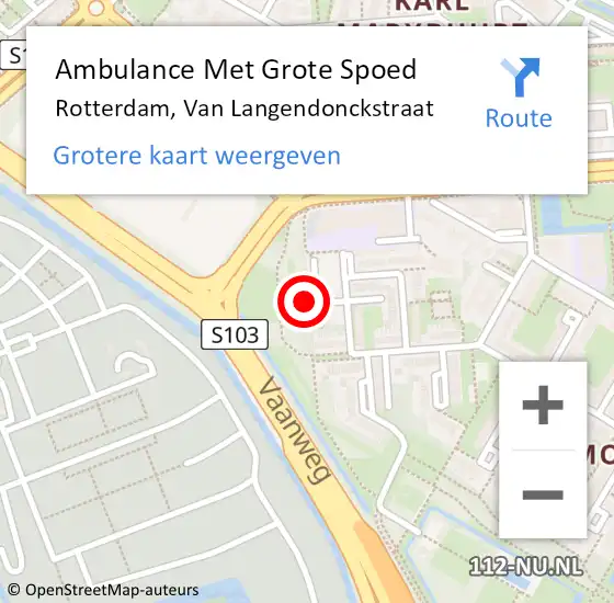 Locatie op kaart van de 112 melding: Ambulance Met Grote Spoed Naar Rotterdam, Van Langendonckstraat op 1 september 2024 15:54