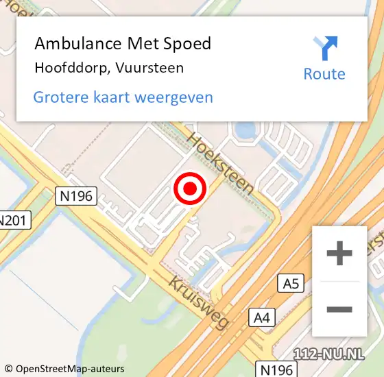 Locatie op kaart van de 112 melding: Ambulance Met Spoed Naar Hoofddorp, Vuursteen op 1 september 2024 15:54