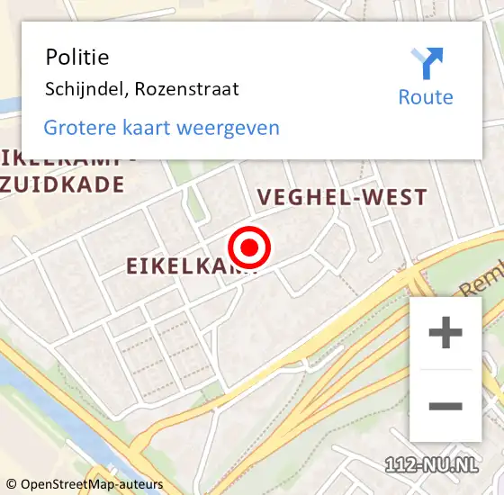 Locatie op kaart van de 112 melding: Politie Schijndel, Rozenstraat op 1 september 2024 16:03