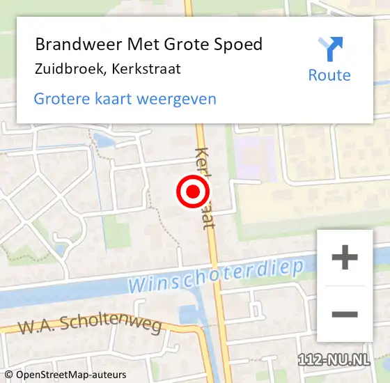 Locatie op kaart van de 112 melding: Brandweer Met Grote Spoed Naar Zuidbroek, Kerkstraat op 1 september 2024 16:16