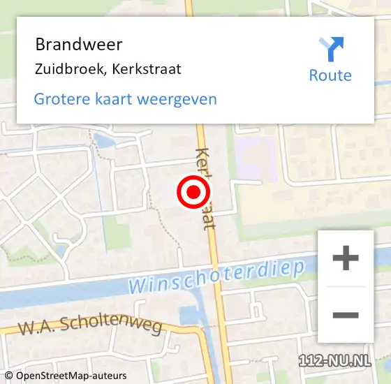 Locatie op kaart van de 112 melding: Brandweer Zuidbroek, Kerkstraat op 1 september 2024 16:20