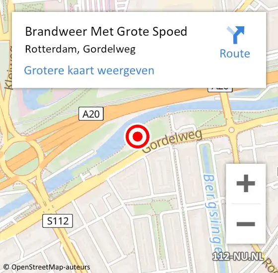 Locatie op kaart van de 112 melding: Brandweer Met Grote Spoed Naar Rotterdam, Gordelweg op 1 september 2024 16:29