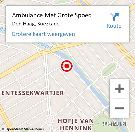 Locatie op kaart van de 112 melding: Ambulance Met Grote Spoed Naar Den Haag, Suezkade op 1 september 2024 16:32