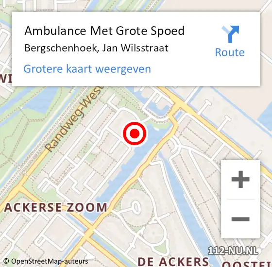 Locatie op kaart van de 112 melding: Ambulance Met Grote Spoed Naar Bergschenhoek, Jan Wilsstraat op 1 september 2024 16:42