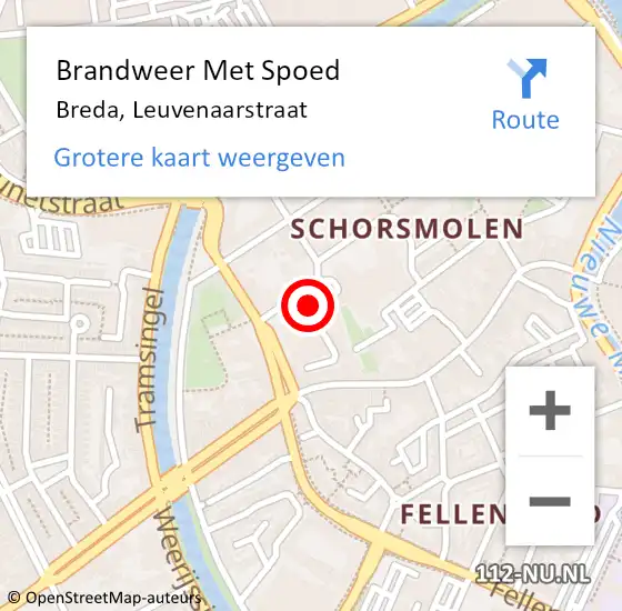 Locatie op kaart van de 112 melding: Brandweer Met Spoed Naar Breda, Leuvenaarstraat op 1 september 2024 16:49