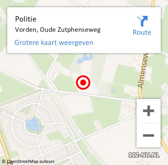 Locatie op kaart van de 112 melding: Politie Vorden, Oude Zutphenseweg op 1 september 2024 16:54